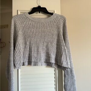 Aeropostale Light Gray Ribbed Cropped Crewneck Sweater